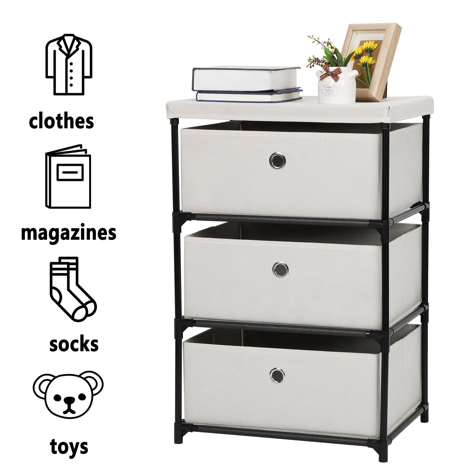 2-Pack Small White Fabric Dressers - Matching 3-Drawer Storage Units for Bedroom & Nursery