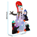 7FT Christmas Inflatable Snowman with 3 Penguins & Rotating Multi-Color LED Lights, Animated Yard Decor