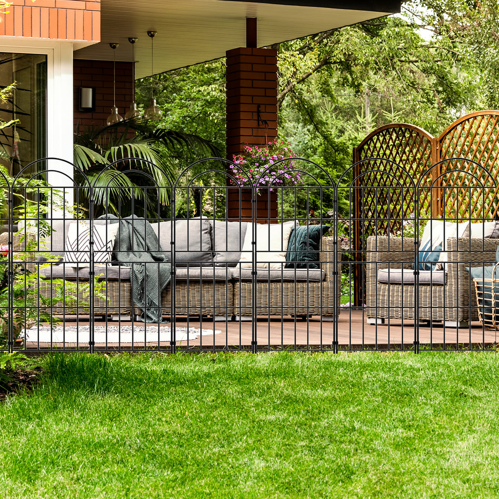 Double-Layer Decorative Garden Fence - 10-Pack Black Metal Wire Pet Barrier & Landscape Edging,