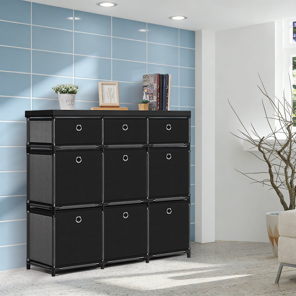 9-Cube Storage Organizer Dresser - Black Fabric Drawer Unit for Clothes & Dorm Room