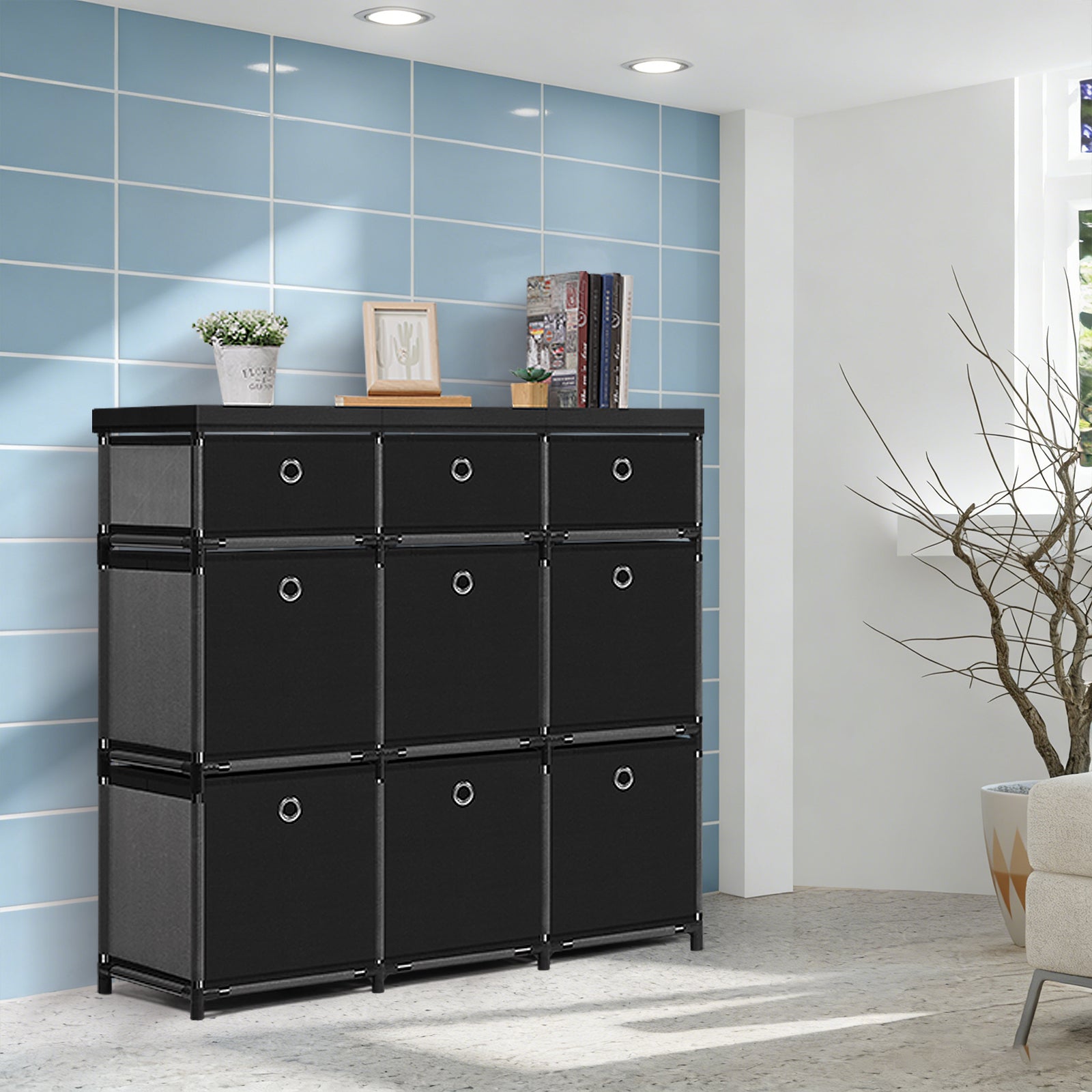 9-Cube Storage Organizer Dresser - Black Fabric Drawer Unit for Clothes & Dorm Room