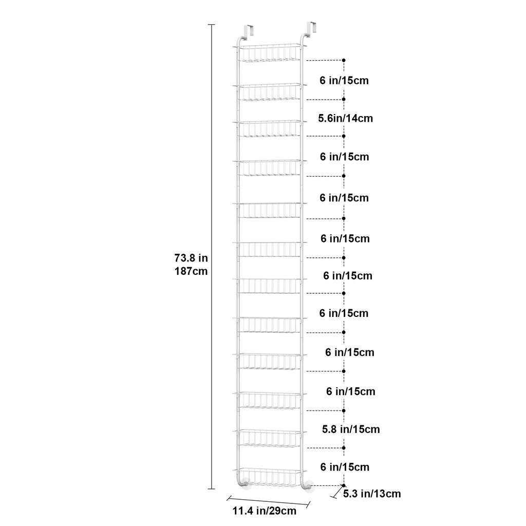 12-Tier Over The Door Pantry Organizer, Adjustable Metal Storage Rack for Kitchen & Laundry Room