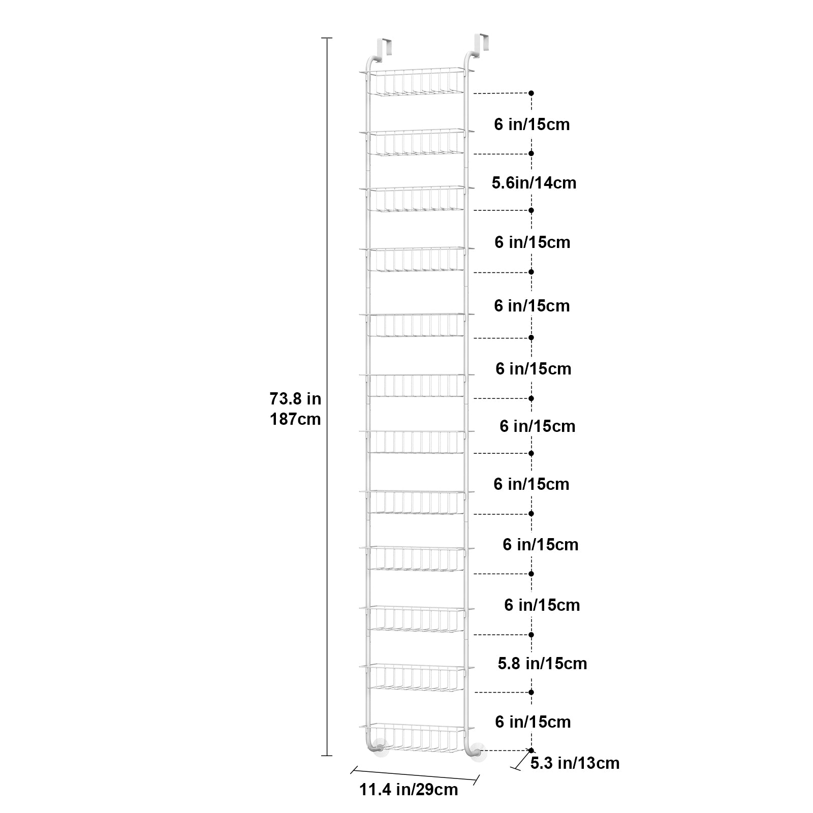 12-Tier Over The Door Pantry Organizer, Adjustable Metal Storage Rack for Kitchen & Laundry Room