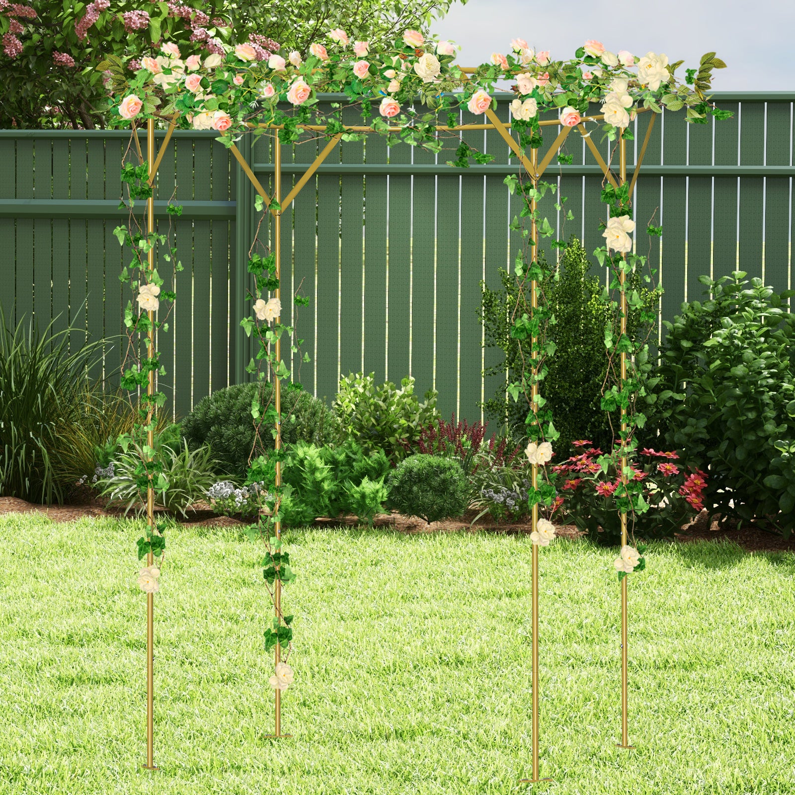 Elegant Round Wedding Arch Backdrop Stand (230cm H x 150cm W) - Luxury Champagne Gold Metal Ceremony Arch