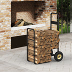 Portable 2-Tier Firewood Rack with Wheels, Heavy-Duty Firewood Cart for Indoor/Outdoor Log Storage