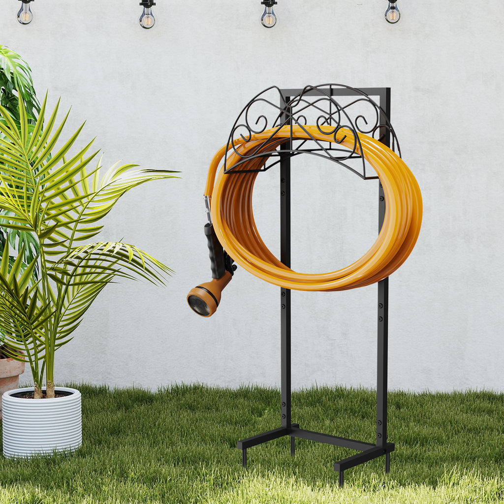 Decorative Butterfly Freestanding Garden Hose Rack, 150-Foot Capacity Heavy-Duty Black Metal Water Hose Storage for Outdoor Yard and Lawn