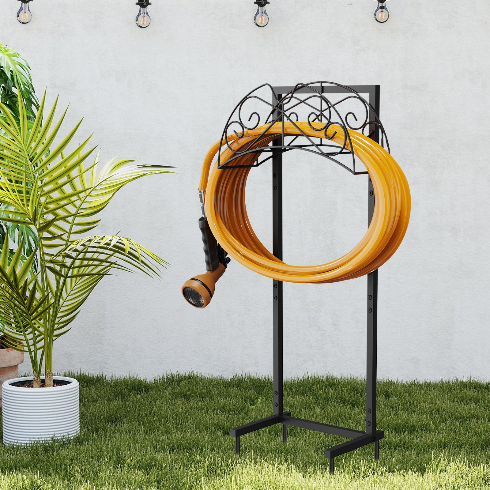 Decorative Butterfly Freestanding Garden Hose Rack, 150-Foot Capacity Heavy-Duty Black Metal Water Hose Storage for Outdoor Yard and Lawn