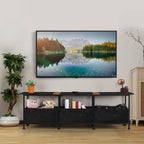 53" Industrial TV Stand for TVs up to 60" - Entertainment Center with 3 Fabric Storage Drawers, Black,
