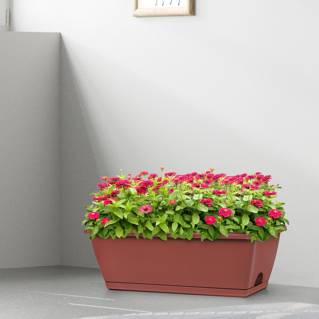 5-Pack Rectangular Flower Window Boxes - Large Plastic Planter Pots with Trays - Modern Herb & Vegetable Planting Boxes for Balcony & Windowsill
