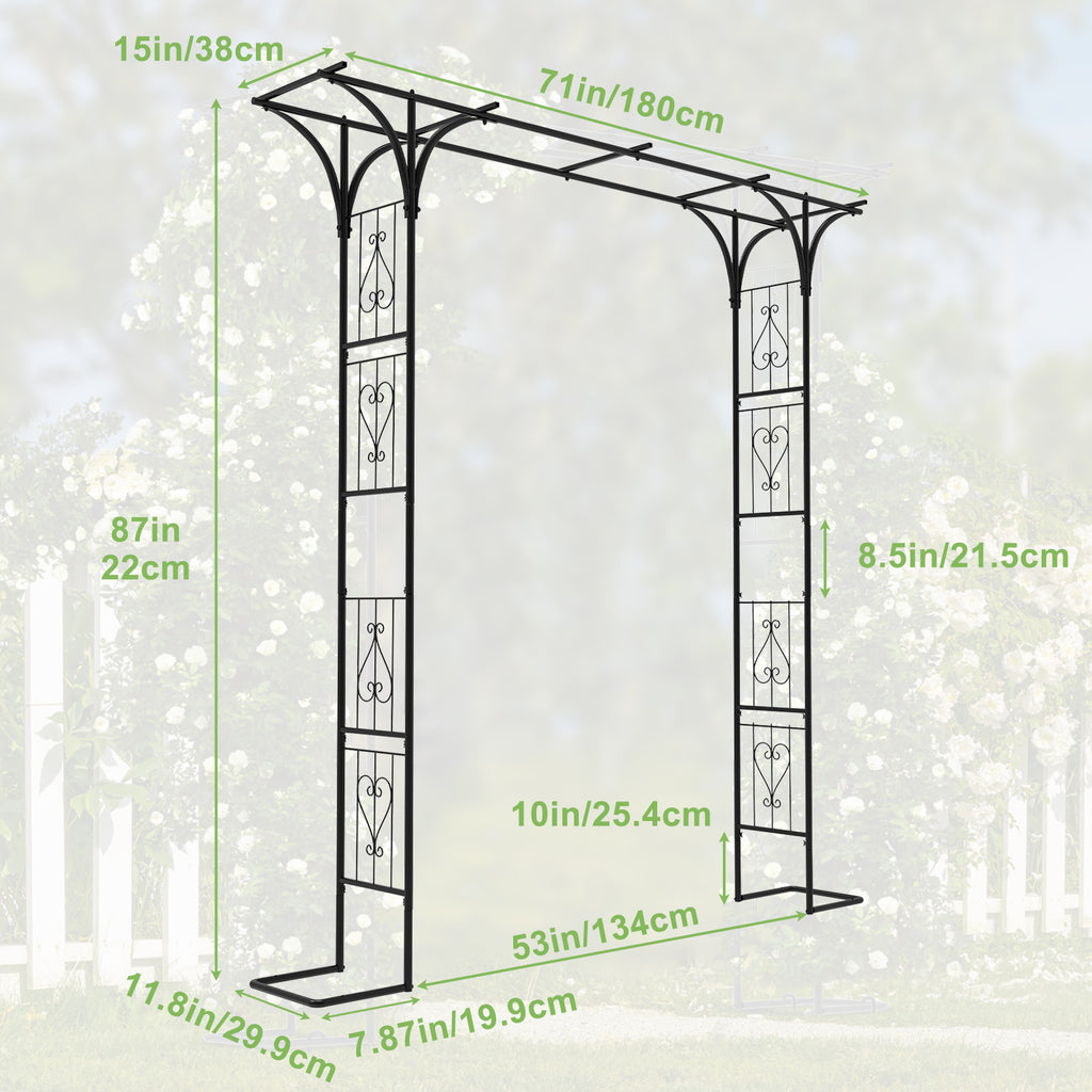 7FT Flat-Top Garden Arch Arbor - Modern Steel Trellis for Climbing Vines - Decorative Outdoor Gate for Backyard & Patio