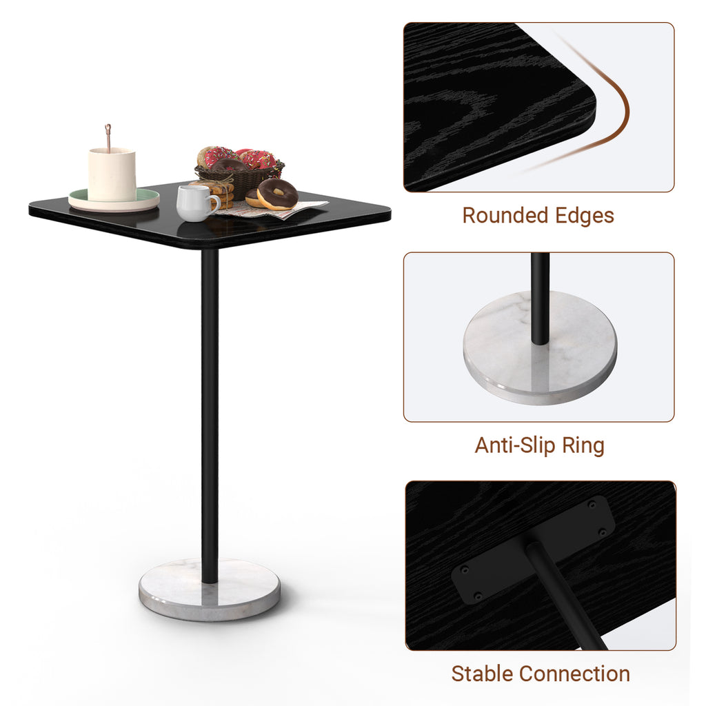 Small Modern Dining Table with Heavy Marble Base - Stylish 23" Square Coffee Table for Living Room, Office & Bistro, Black & White