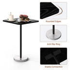 Small Modern Dining Table with Heavy Marble Base - Stylish 23" Square Coffee Table for Living Room, Office & Bistro, Black & White
