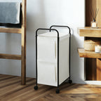 Slim Rolling Laundry Basket with Wheels - Narrow Laundry Hamper with Side Pockets, Portable Dirty Clothes Storage Organizer for Laundry Room, Bedroom and Small Spaces, White