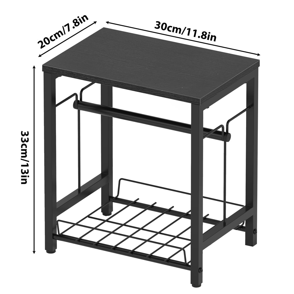 Heavy Duty Printer Stand with Label Roll Holder, 2-Tier Industrial Under Desk Printer Table with Storage Basket, Small Machine Stand for Thermal Shipping Label Printers, Home Office & Shipping Station, Black