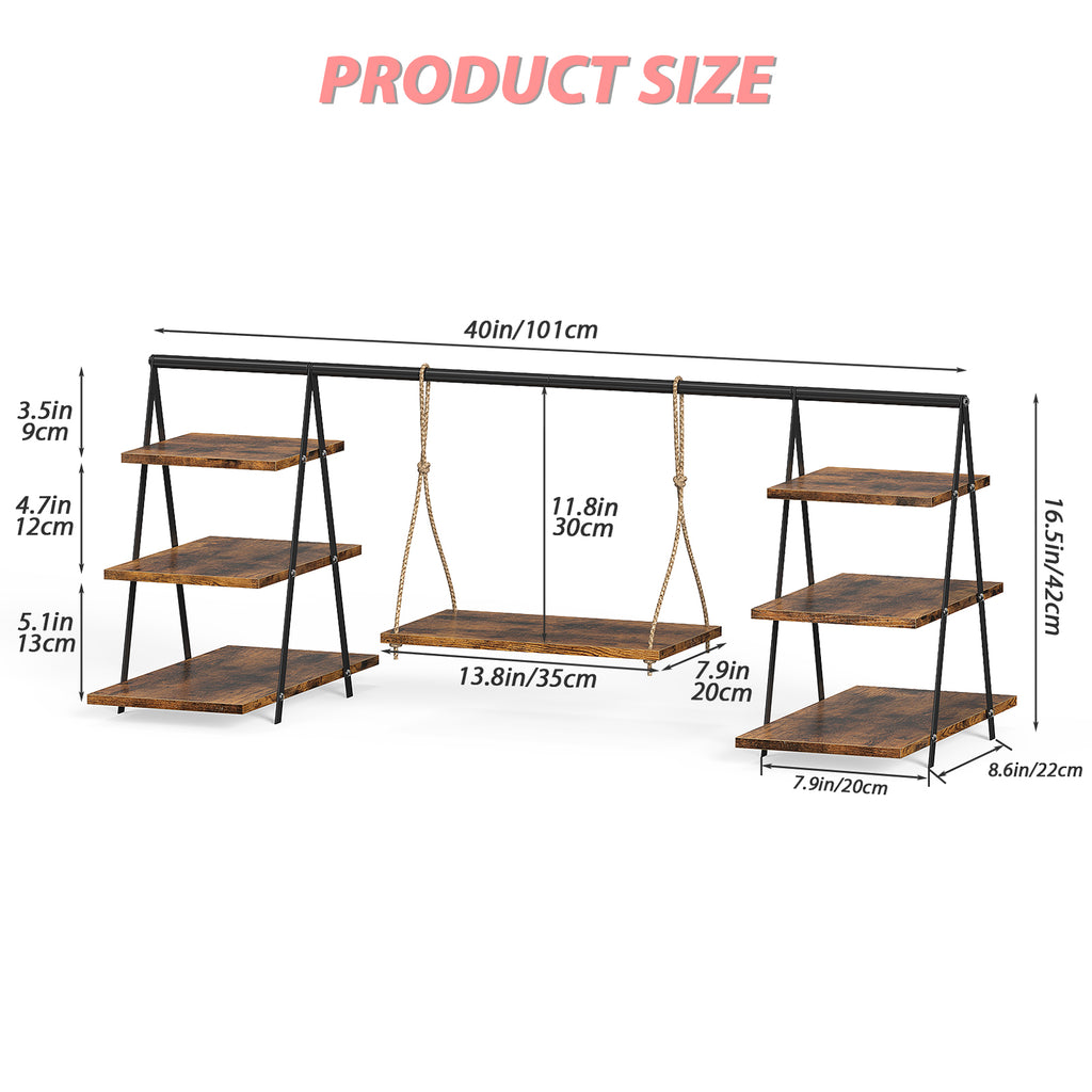 Rustic Wooden 3-Tier Cupcake Stand with Hanging Swing Shelf