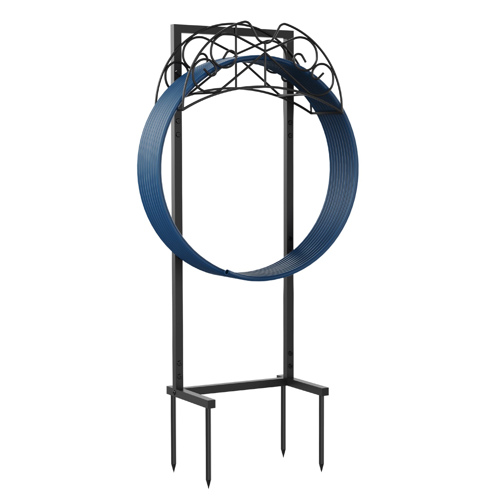 Decorative Butterfly Freestanding Garden Hose Rack, 150-Foot Capacity Heavy-Duty Black Metal Water Hose Storage for Outdoor Yard and Lawn