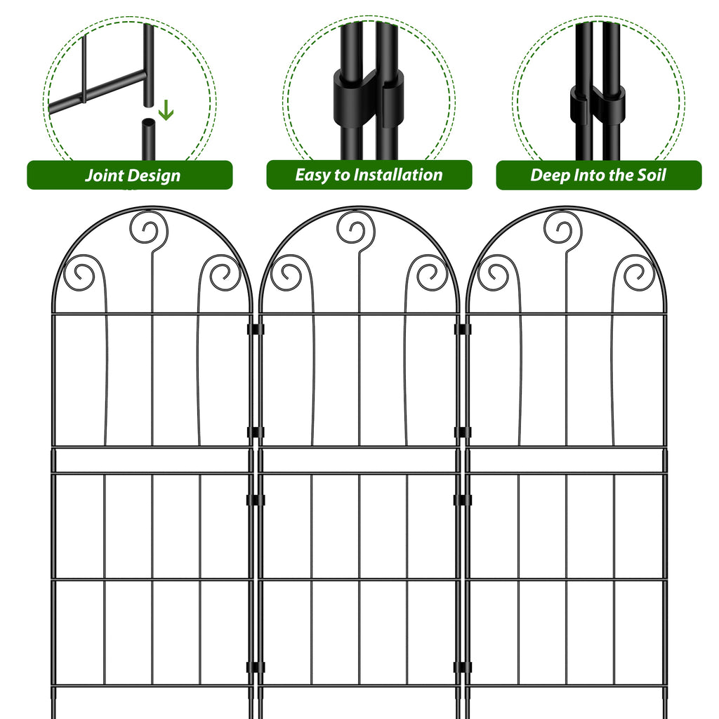 Decorative Scroll Garden Fence - Rustproof Metal Border - No-Dig Animal Barrier for Flower Beds,