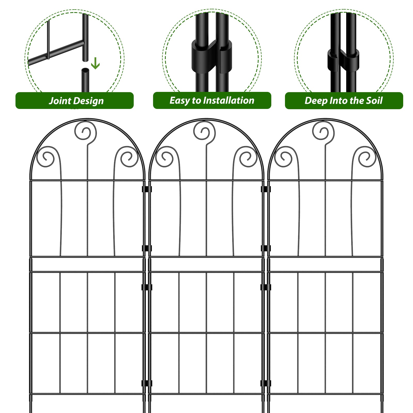 Decorative Scroll Garden Fence - Rustproof Metal Border - No-Dig Animal Barrier for Flower Beds,