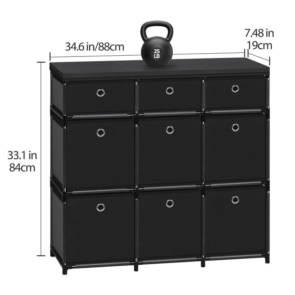 9-Cube Storage Organizer Dresser - Black Fabric Drawer Unit for Clothes & Dorm Room