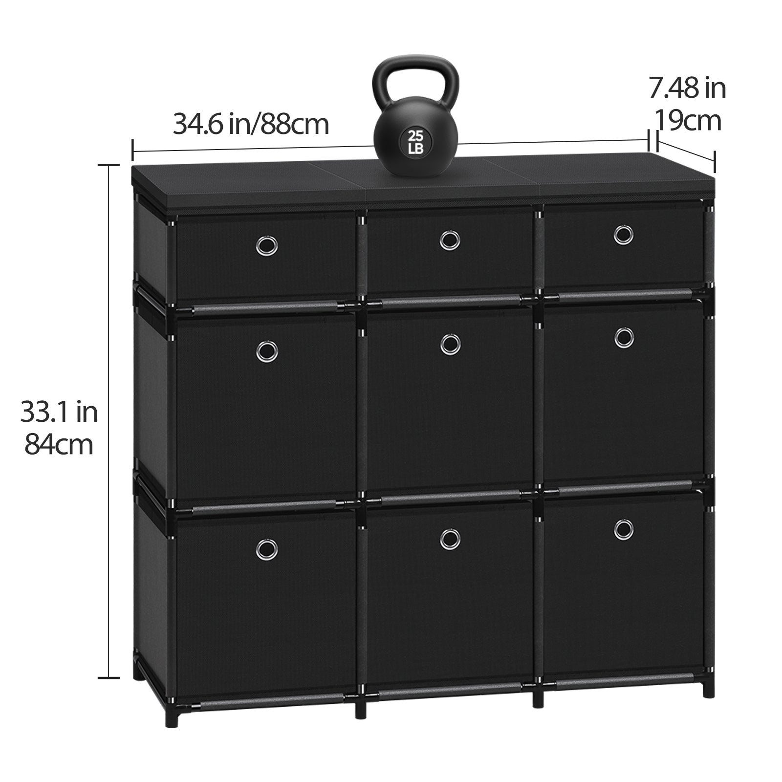 9-Cube Storage Organizer Dresser - Black Fabric Drawer Unit for Clothes & Dorm Room
