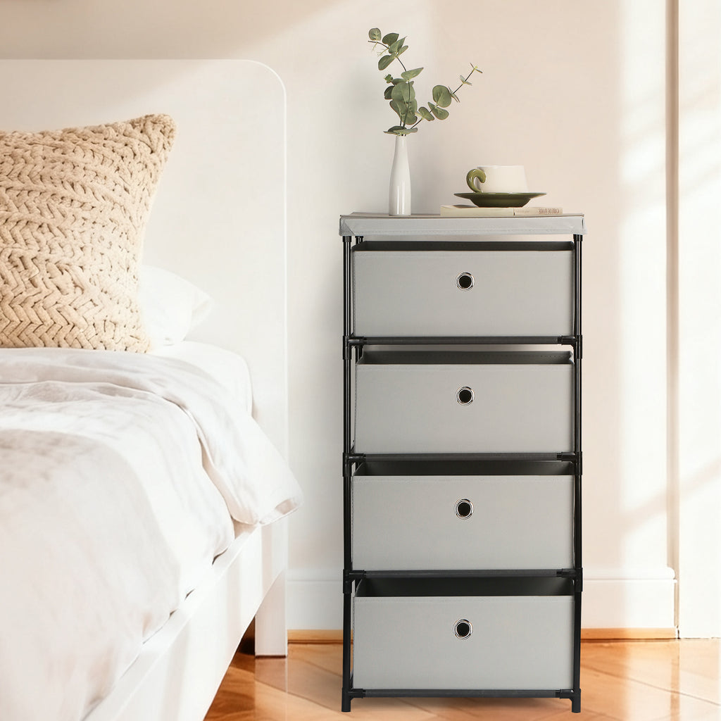 4-Drawer Light Grey Fabric Dresser - Storage Tower for Bedroom, Closets & Dorms