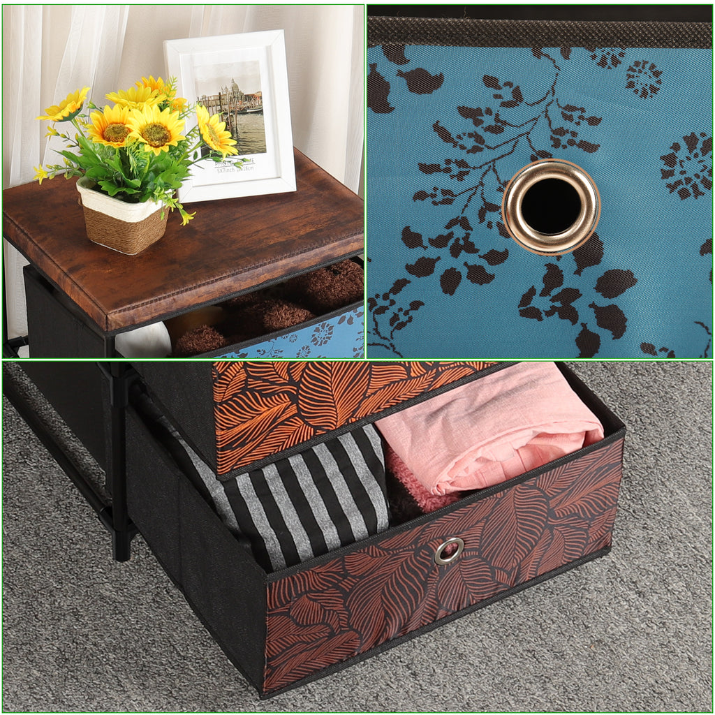 4 Drawer Fabric Dresser Storage Tower, Vertical Organizer Cabinet for Bedroom Closet Entryway Hallway Color Printed Foldable Drawers
