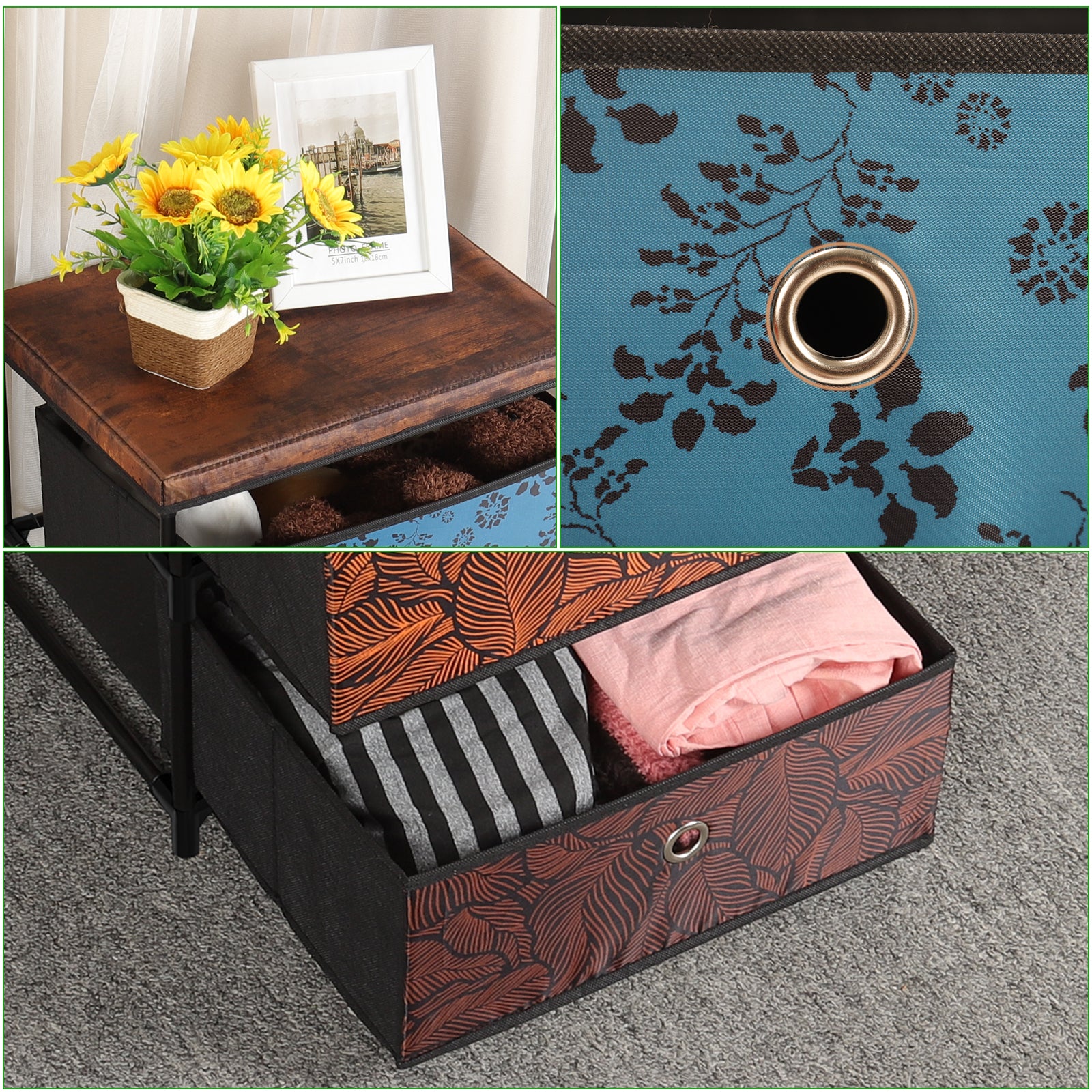 4 Drawer Fabric Dresser Storage Tower, Vertical Organizer Cabinet for Bedroom Closet Entryway Hallway Color Printed Foldable Drawers