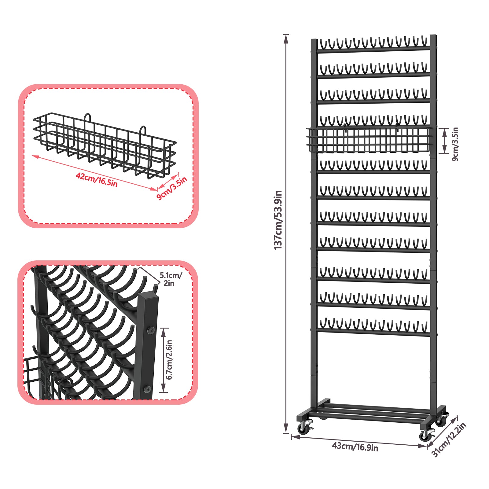 2-Sided Hair Braiding Rack with Wheels & 286 Pegs