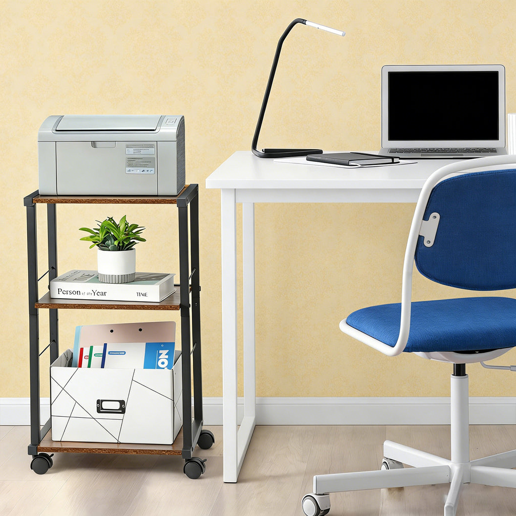 3-Tier Rolling Printer Stand - Under Desk Industrial Printer Cart with Adjustable Height