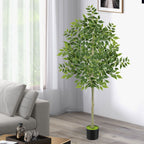 6ft Artificial Ficus Tree, Tall Lifelike Silk Leaf Plant with Real Wood Trunk for Indoor Home and Office Floor Decoration