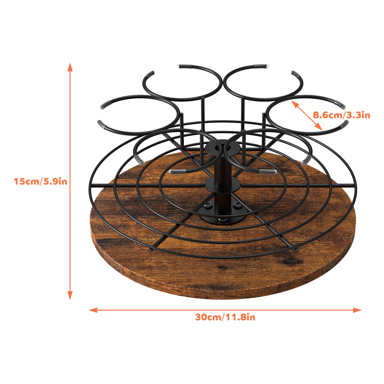 360Â¡Ã£ Rotating Mug Tree Holder - Countertop Cup Organizer Rack for 6 Mugs with Wood Base, Rustic Brown,