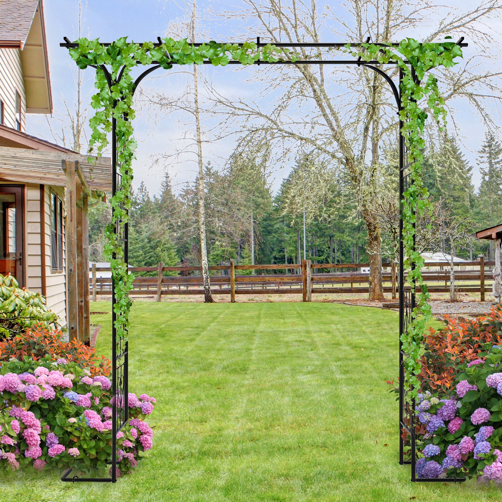 7FT Flat-Top Garden Arch Arbor - Modern Steel Trellis for Climbing Vines - Decorative Outdoor Gate for Backyard & Patio