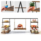 Rustic Wooden 3-Tier Cupcake Stand with Hanging Swing Shelf