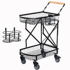 Multi functional foldable cart, office cart, freely movable multifunctional cart with rotating wheels, sturdy basket, black, suitable for home, office, travel, shopping