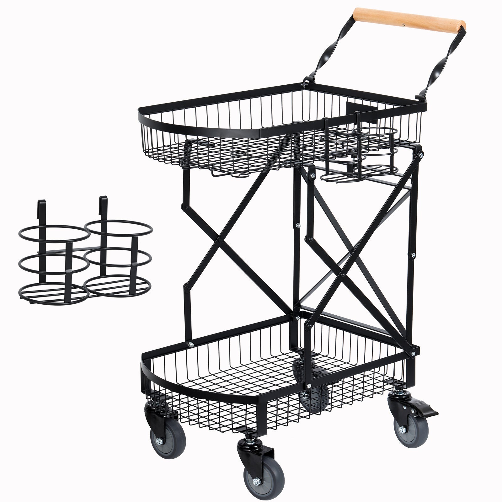 Multi functional foldable cart, office cart, freely movable multifunctional cart with rotating wheels, sturdy basket, black, suitable for home, office, travel, shopping
