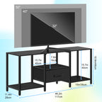 46inch TV Stand with Fabric Drawer, 3-Tier Media Console with Adjustable Feet for 55inch TV