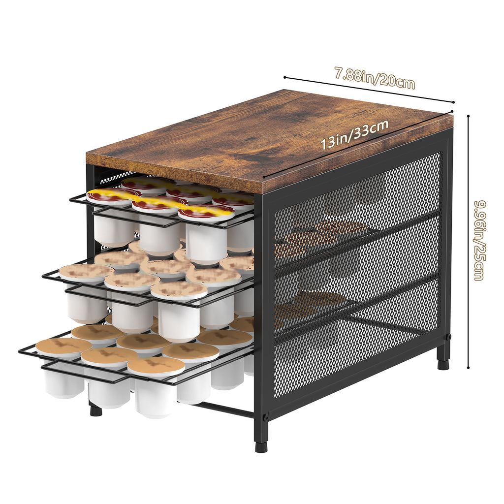 54/72-Capacity 3/4-Tier K-Cup Drawer Organizer -Rustic Coffee Pod Holder for Countertops