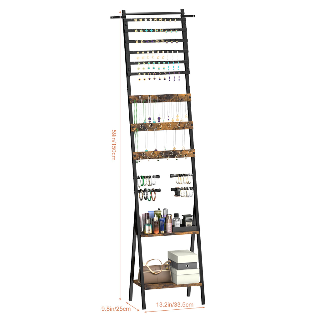 Floor-Standing Jewelry Organizer Mirror with Storage Shelves