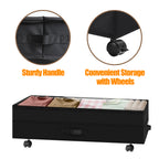 80L Rolling Under Bed Storage Container with Clear Lid - Adjustable Large Capacity Shoe & Clothes Bin with Reinforced Handles & Smooth Wheels, Black