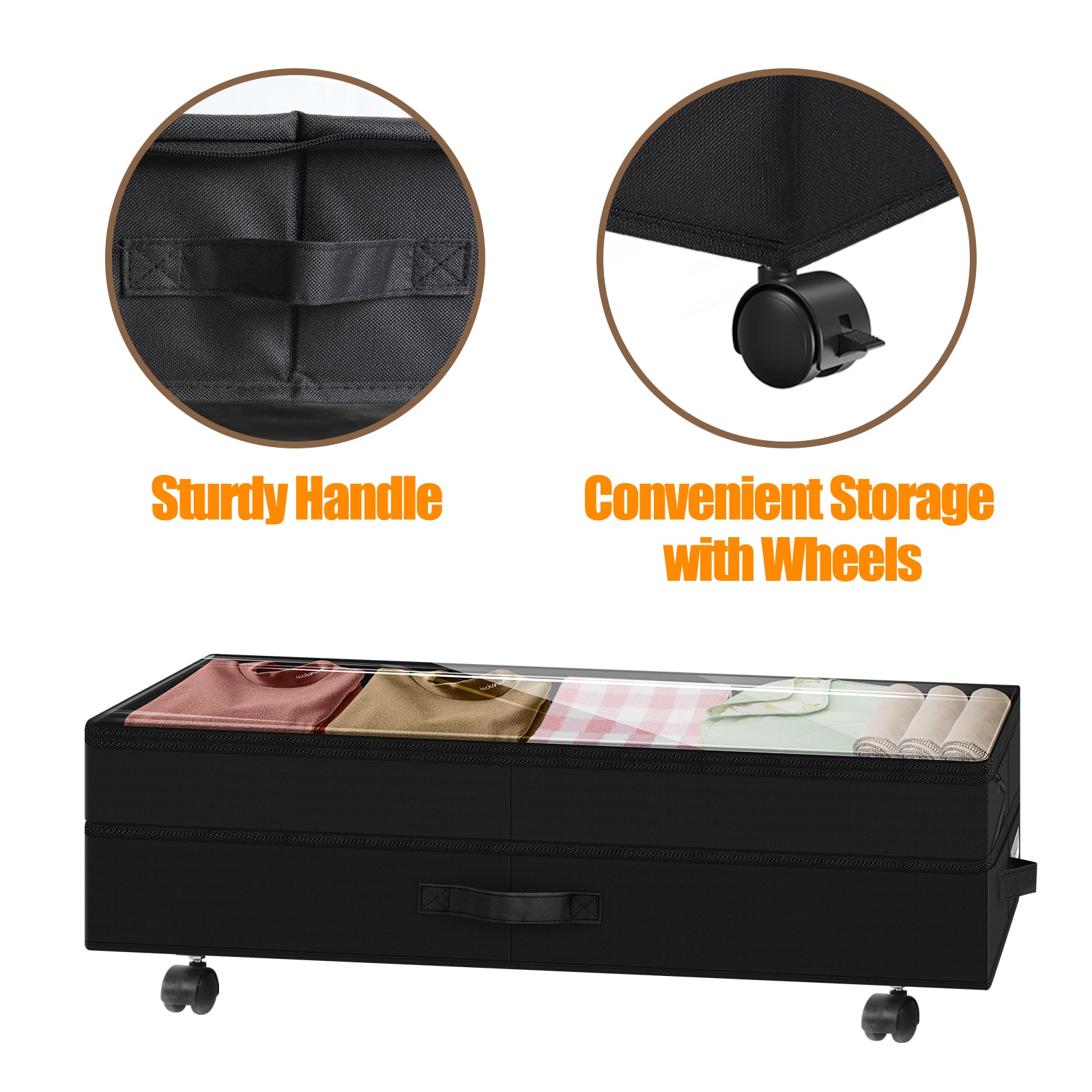 80L Rolling Under Bed Storage Container with Clear Lid - Adjustable Large Capacity Shoe & Clothes Bin with Reinforced Handles & Smooth Wheels, Black