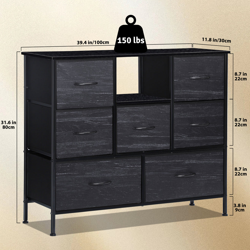 Dresser TV Stand for up to 55inch TV - Black Entertainment Center with Fabric Storage Drawers