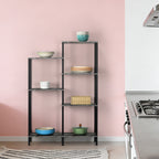 6-Tier Geometric Open Bookshelf - Farmhouse Floor Standing Display Rack & Storage Unit, Grey,