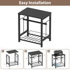 Heavy Duty Printer Stand with Label Roll Holder, 2-Tier Industrial Under Desk Printer Table with Storage Basket, Small Machine Stand for Thermal Shipping Label Printers, Home Office & Shipping Station, Black