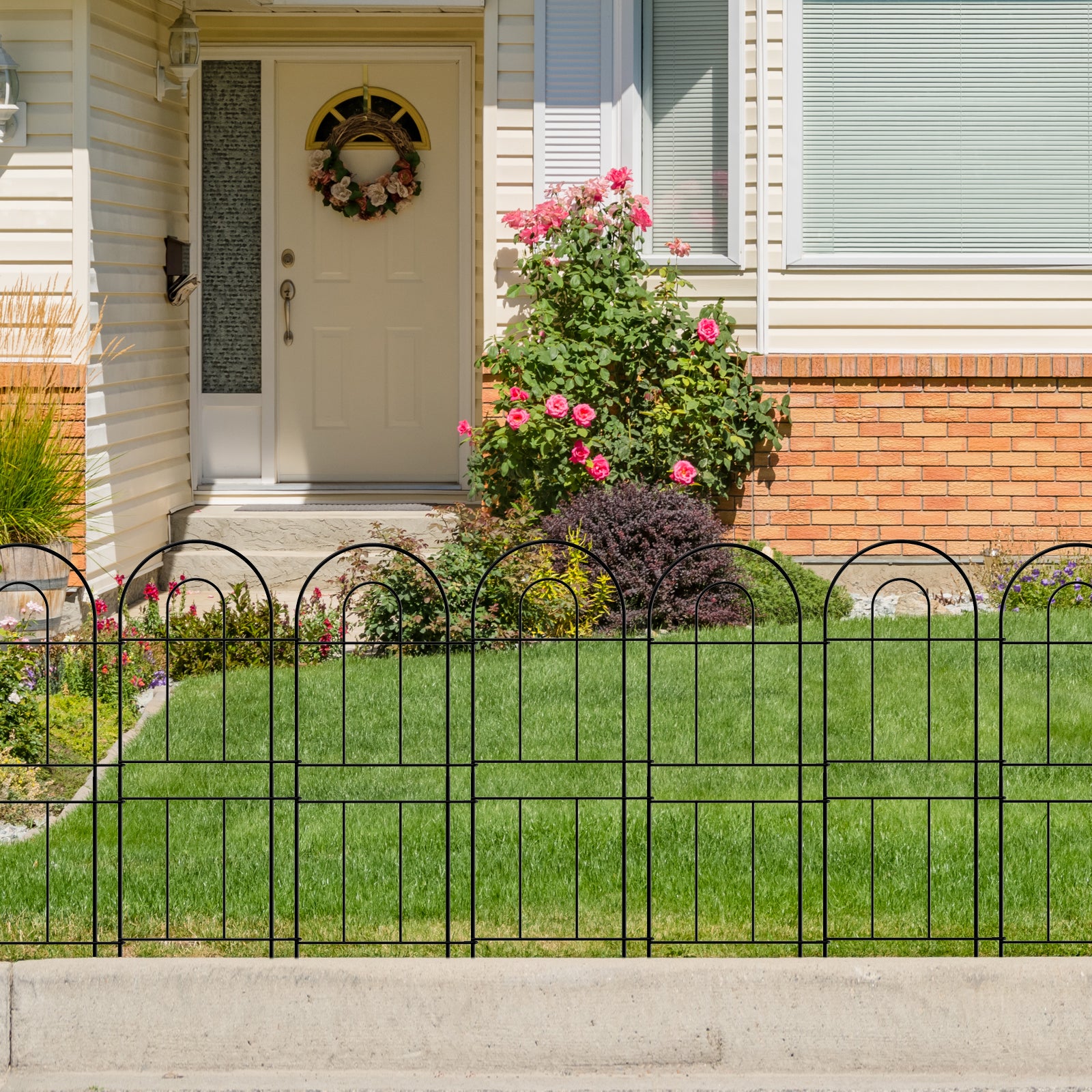 32" (H) x 10ft (L) Decorative Garden Fence - 10-Panel Rustproof Metal Wire Border & Animal Barrier for Dogs, No-Dig Landscape Fencing, Black