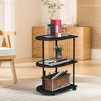 3-Tier Half Moon End Table with Rolling Casters & Storage