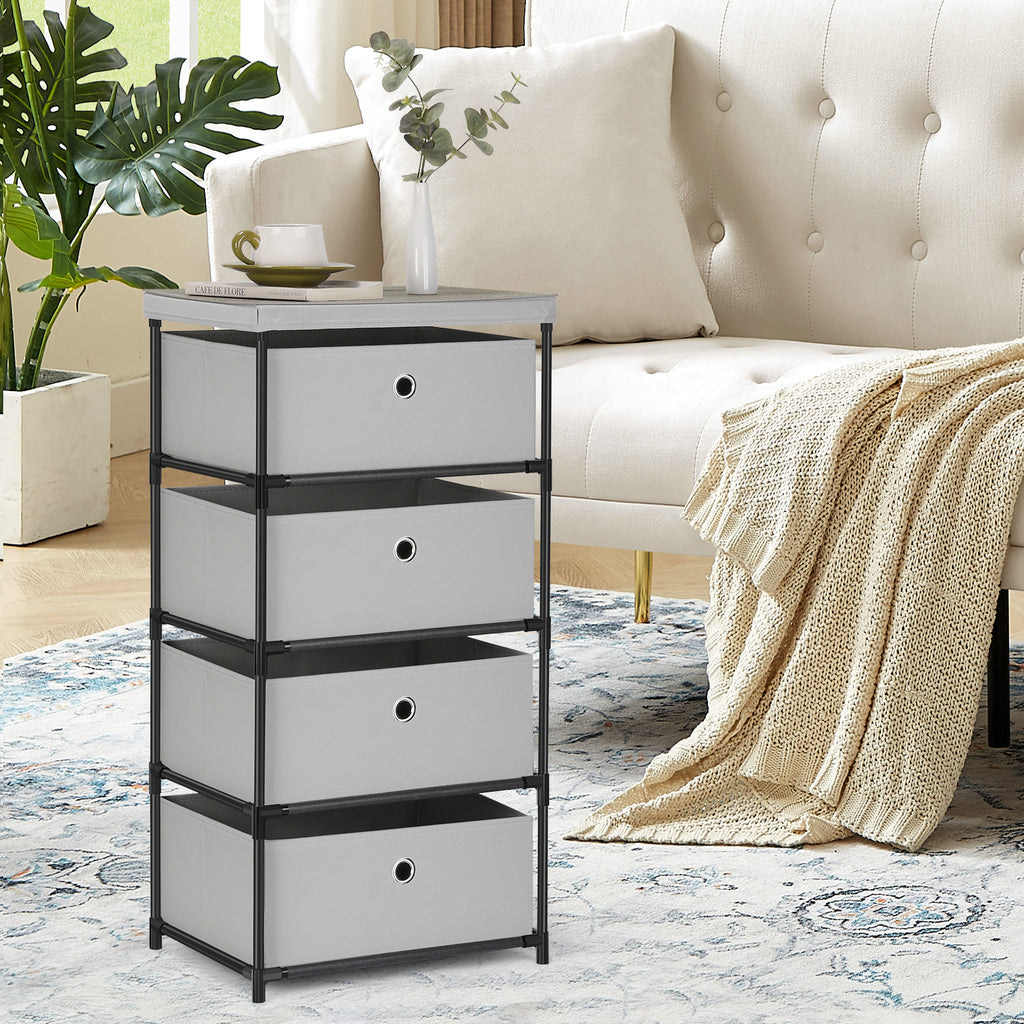 4-Drawer Light Grey Fabric Dresser - Storage Tower for Bedroom, Closets & Dorms