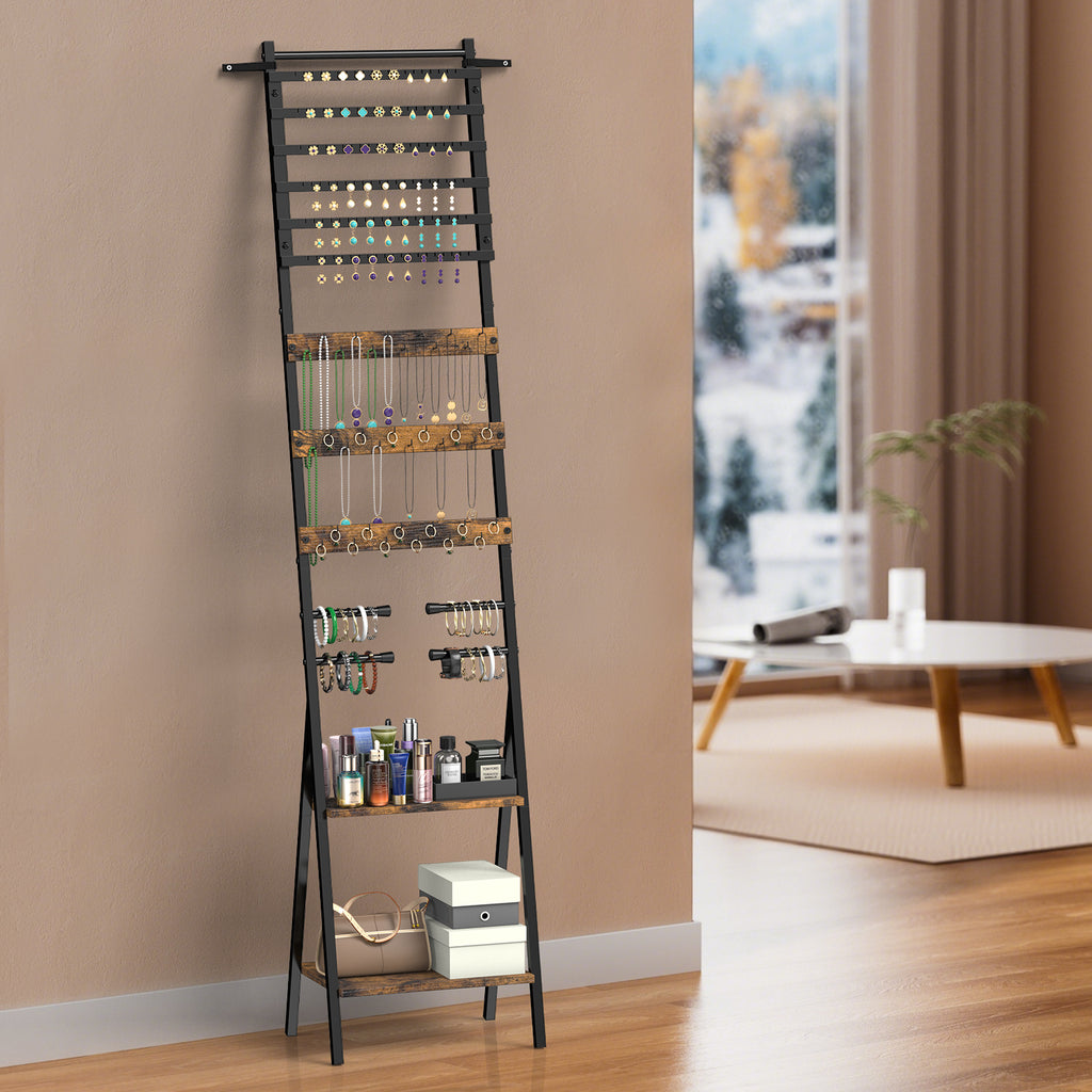 Floor-Standing Jewelry Organizer Mirror with Storage Shelves