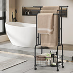 Rolling Towel Rack with Storage Basket, 3-Tier Metal Stand for Bathroom & Outdoor Pool