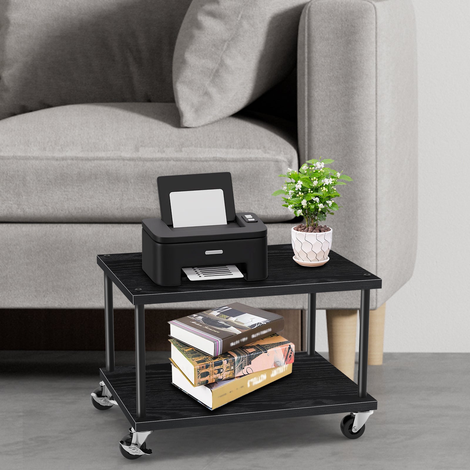 2-Tier Mobile Printer Stand with Lockable Casters