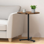 Round Pedestal Side Table - Adjustable Height Industrial End Table for Small Spaces & Sofa, Rustic Brown,